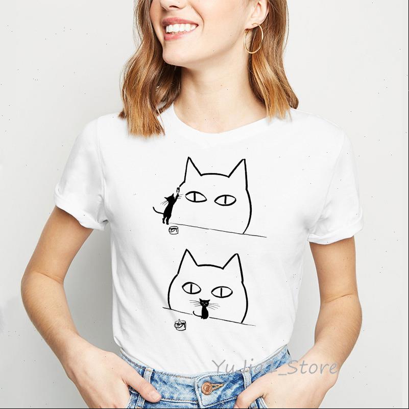 

funny cat women t shirts graffiti harajuku kawaii clothes female shirt femme humor graphic tees 90s streetwear, White