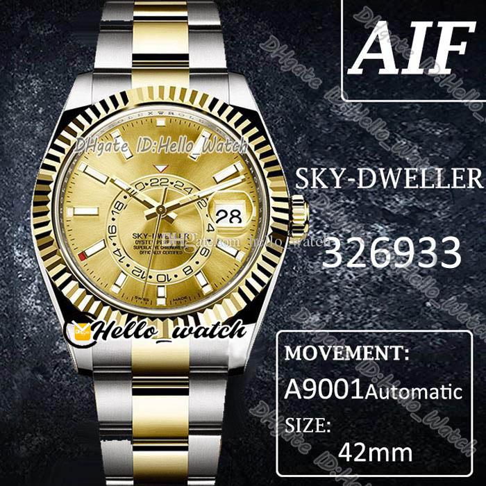 

AIF 42mm 326933 Watches Fluted Bezel Stick Mark Gold Dial A9001 Automatic Mens Watch Two Tone 316L Steel Bracelet HWRX Hello_Watch B1, Slivery;brown