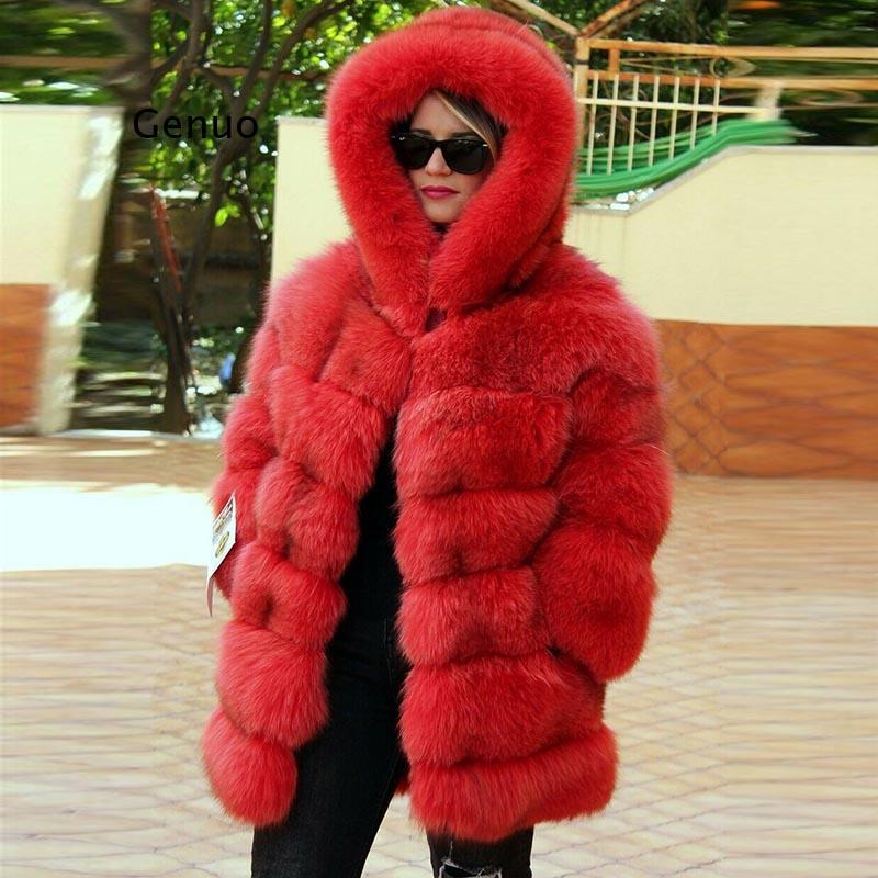 

Women's Fur & Faux Luxury Coat Women Short Winter Jacket With Big Hood Thick Warm Overcoat 2021 Fashion Flurry Fake Coats, Black