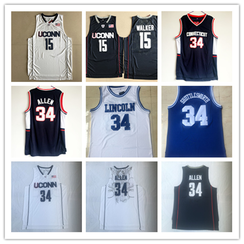 

NCAA Uconn Huskies College 15 Kemba Walker Basketball Jerseys 34 Ray Allen Connecticut University Lincoln High School Movie Shirts