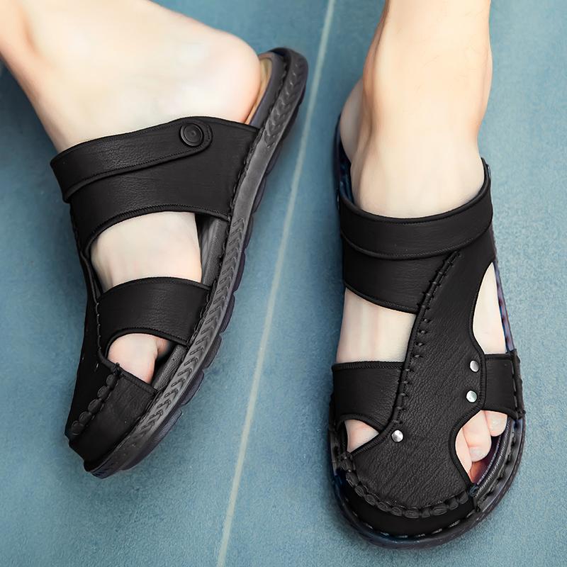 

Sandals Summer 2021 Men's Breathable High-quality Flat Bottom Large Size Wear-resistant Fashion Casual Beach Shoes, Black