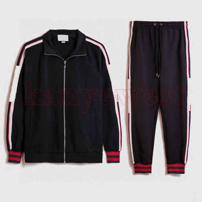 

2021 luxury Designer Tracksuit mens Stripe print Tracksuits classic Sets womens zipper letter Running Suits patchwork pants jacket, Black