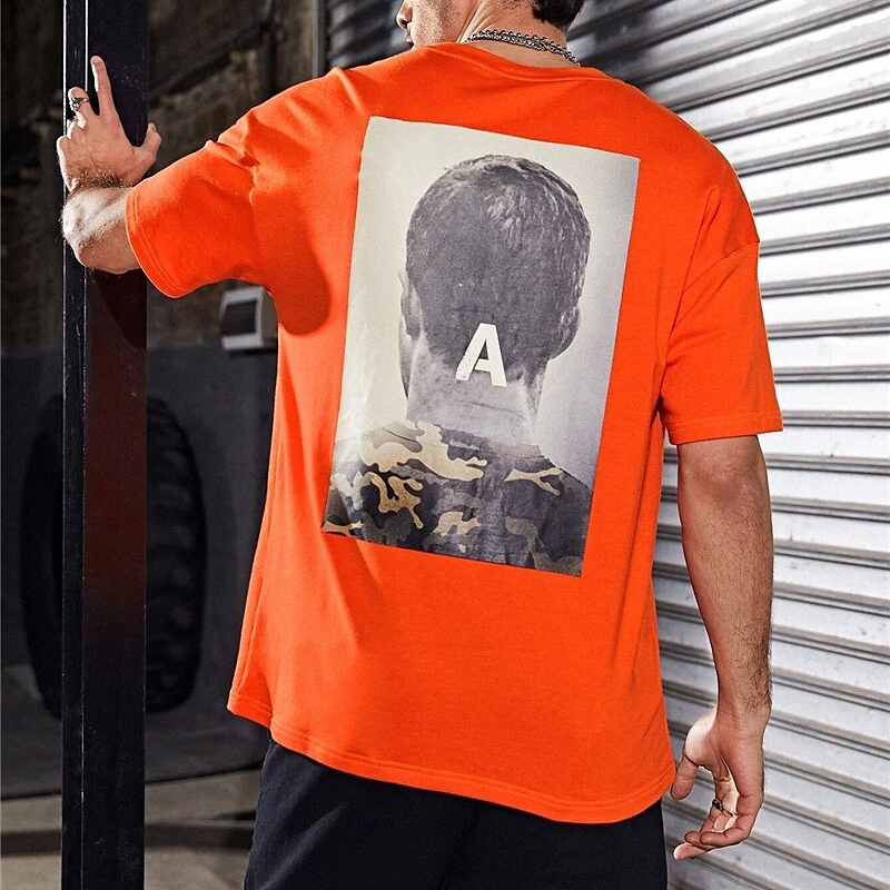Men's Unisex T shirt Hot Stamping Graphic Prints Letter Plus Size Round Neck Casual Daily Print Short Sleeve Tops Basic Casual Fashion Orang