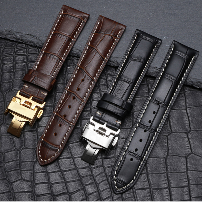 

20mm Band Watch Bracelet For Longines Masters Collection Genuine Leather Men Strap Accessories Insurance Clasp Belt