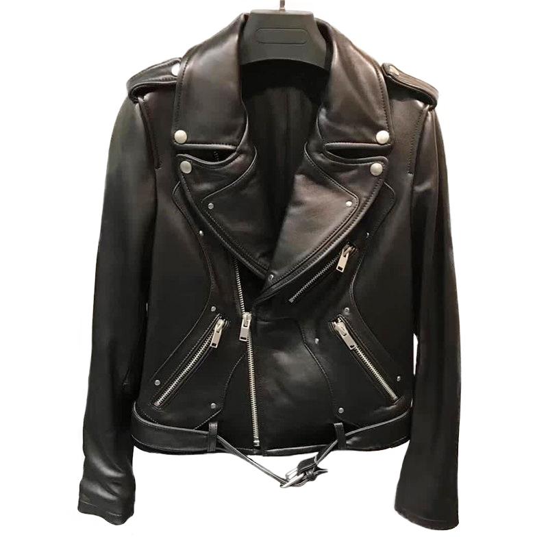 

Women's Leather & Faux Autumn Genuine Jackets Women High Fashion Street Lady Jacket Casual Warm Zipper Outwear, Black