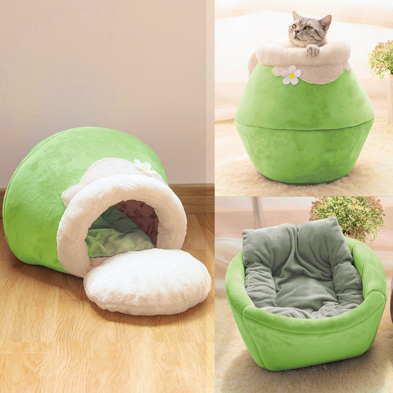 

Winter Warm Cat Bed Push Soft Portabe Fodabe Round Cute Cat House Cave Seeping Bag Cushion Pet Bed Kittens Products Toy