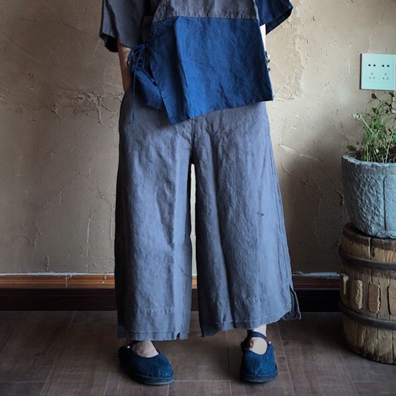 

Johnature Autumn Loose Leisure Elastic Waist Wide Leg Pants Cotton Linen Comfortable All-match Women Ankle-length Pants 210521, Gray