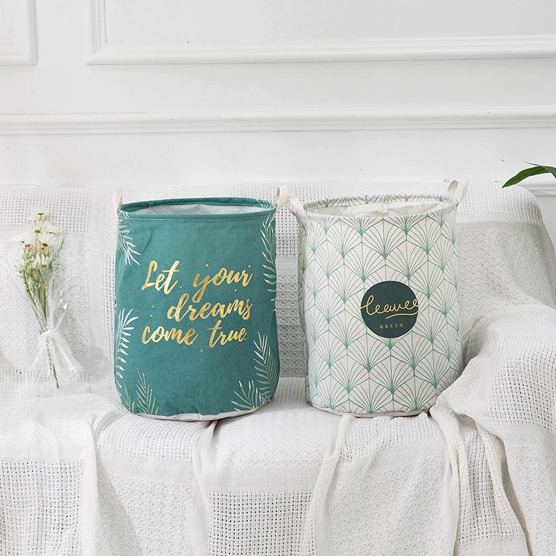 

Brand Leaves Cotton And Linen Laundry Basket Storage Bucket Home Folding Bedroom Bags