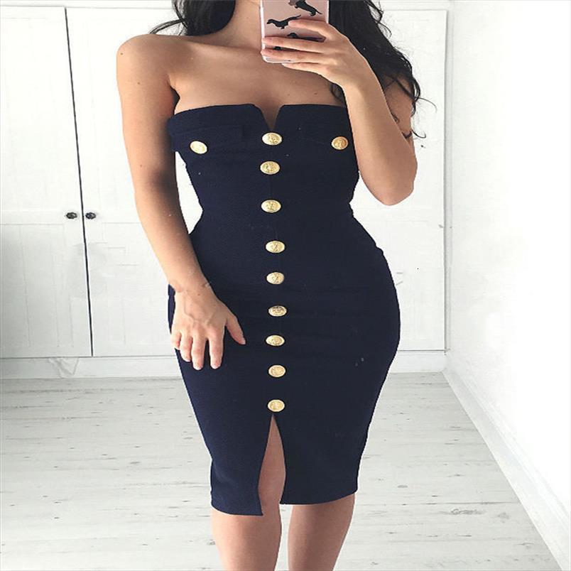 

bodycon off shoulder women dress pencil party button slim strapless navy blue bandage size 6 14, Black;gray