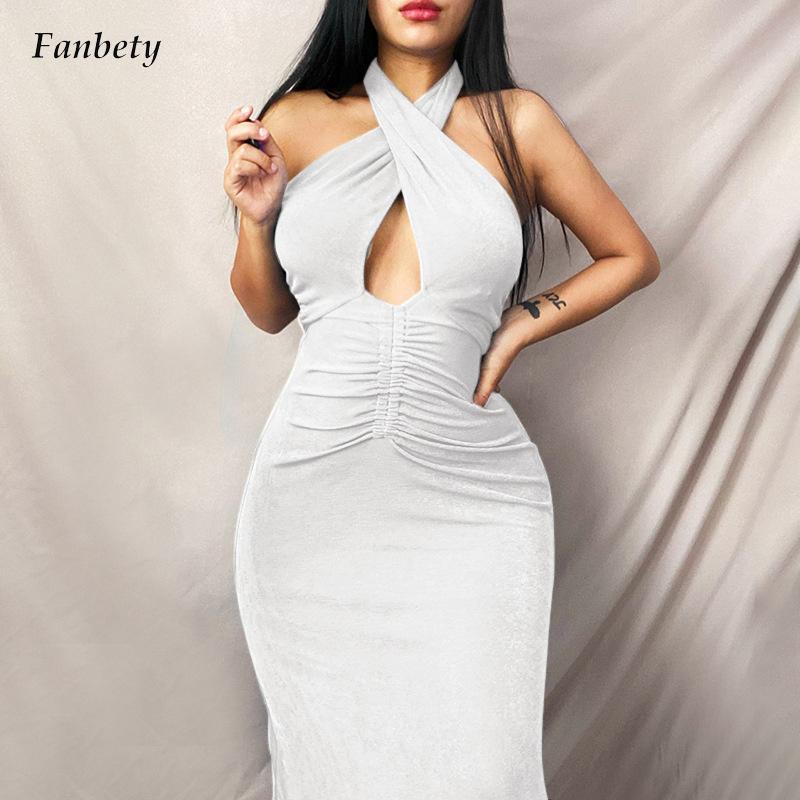 

Casual Dresses Sexy Knitted Bright Sleeveless Maxi Dress Women Criss-Cross Halter Backless Party Female Solid Hollow Out Vestidos, Black;gray