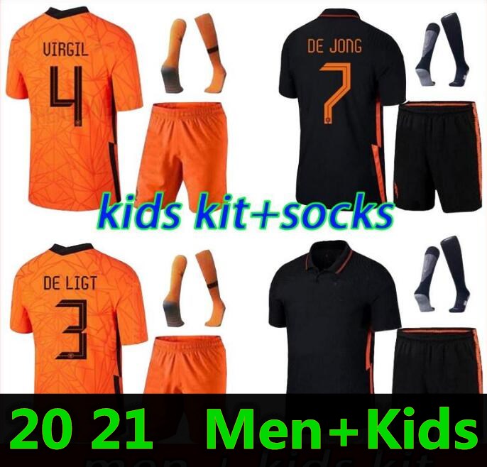 

2021 NETHERLANDS soccer jersey DE JONG LIGT STROOTMAN VAN DIJK 2022 Adult men + kids kit football shirt, Black;yellow