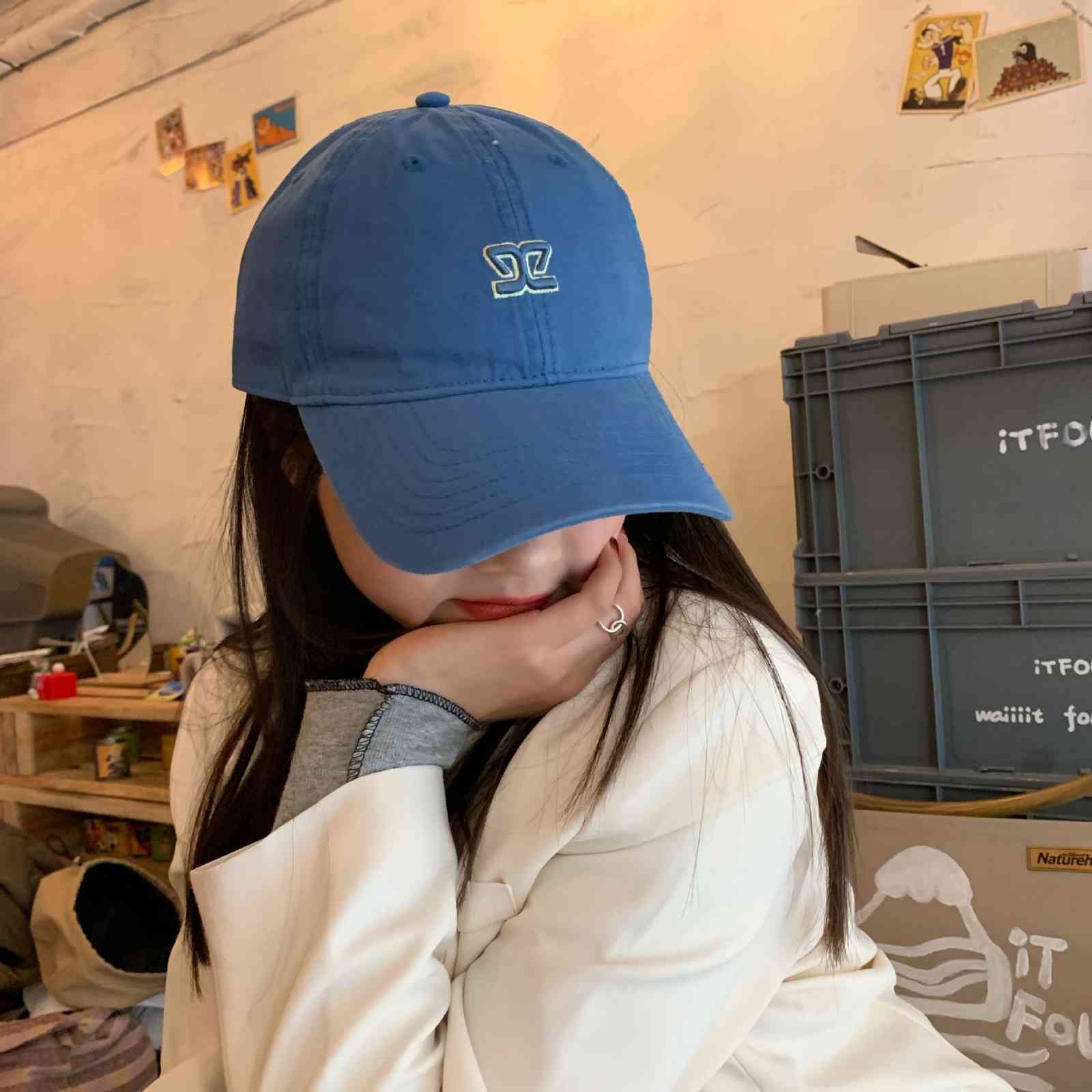 

Heavy industry washable cotton soft top baseball cap for women's versatile casual Korean fashion unsightly sun visor duck tongue hat for men, Blue
