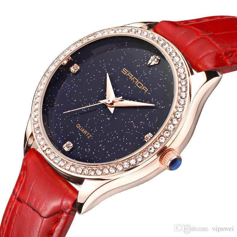 

Woman watch waterproof Starry sky dial Luxury Fashion Quartz clothing Watches girl Dress Student gift clock wristwatch, Pink