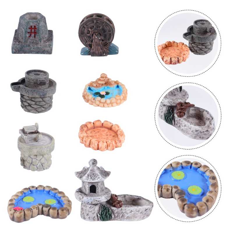 

8pcs Decorative Lawn Models Aquarium Adornments Simulated Scene Props (Grey) Flowers & Wreaths