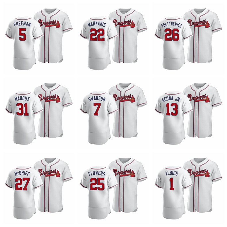 

Baseball AtlantaBraves Men #13 Ronald Acuna Jr. 15 Sean Newcomb 25 Tyler Flowers 5 Freddie Freeman Women Youth Custom Authentic White Jersey, Nik