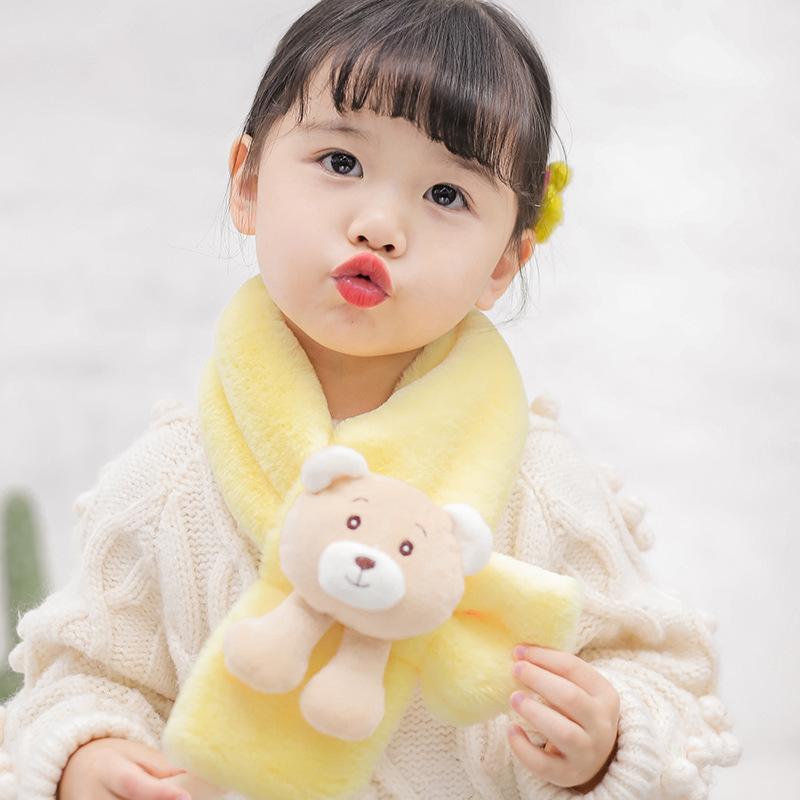 

Scarves Autumn And Winter Cartoon Bear Children Scarf Thick Hair Cross Plush Warm Neck For Boys Girls