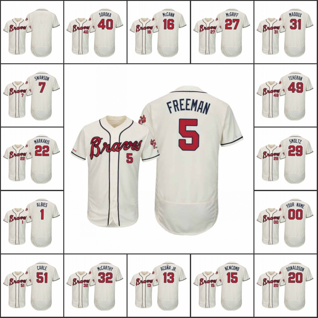 

AtlantaBraves #13 Ronald Acuna Jr. 5 Freddie Freeman 7 Dansby Swanson Men Women Youth Authentic Flex Base Custom Jersey