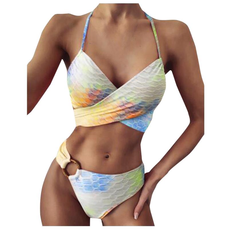 

Girls Casual Two Pieces Surfwear Sets Summer Sexy Deep V Backless Underwear Women' Fashion Tie Dye Print Beach Bikini Swimwear, Multi