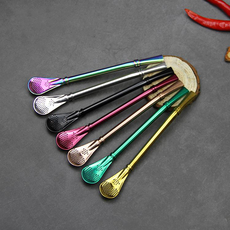 

7color Reusable Stainless Steel Drinking Straws Yerba Mates Tea Strainer Drinking Straws Filtered Spoon Straw Drinking Straw