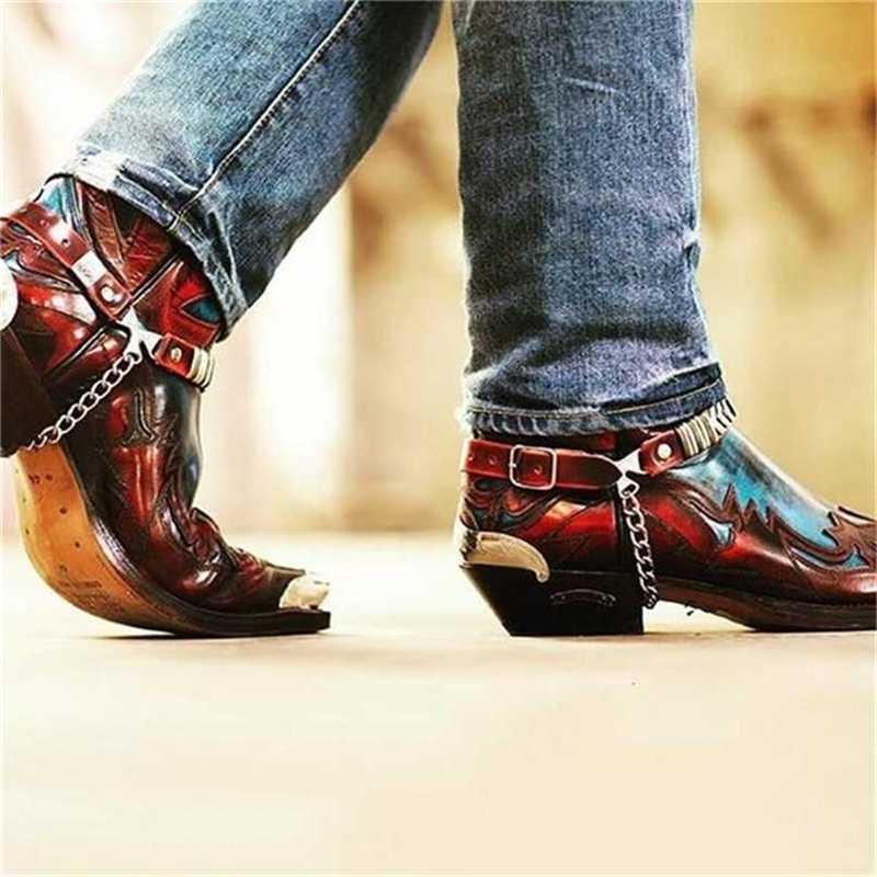 

Men's PU Color Matching Embossed Western Cowboy Wear-resistant Leather Pointed Toe Fashion Trend Boots XM236 211101, Wine red