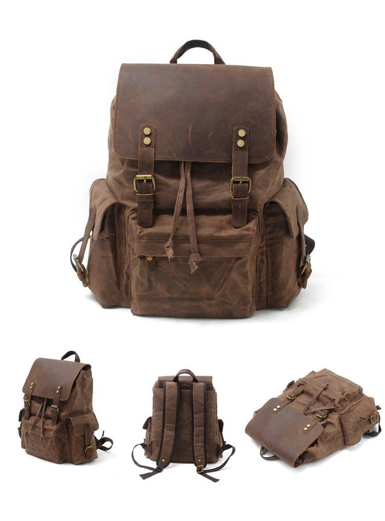 

Multifunctional Leather Canvas Backpack Men Military Boy Girl Vintage School Backpacks Shoulder Laptop Backpacking