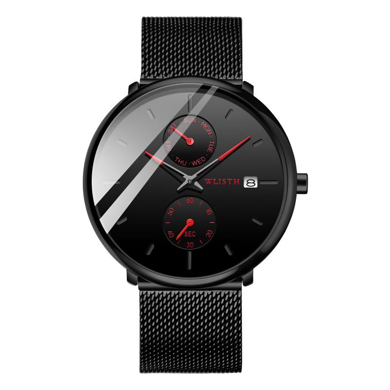 

Wristwatches 2021 Men's Watch Simple Student Business Multifunction Quartz Thin Watches For Men, Red knitted black 2