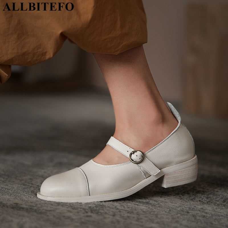 

ALLBITEFO Waterproof platform shoes genuine leather women high heel shoes fashion leisure women heels shoes high heels 210611, As picture