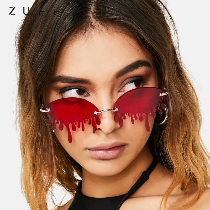 

Sunglasses Tear Rimless Women Fashion Vintage Unique Tears Shape Steampunk Female Gafas Shades Oculos