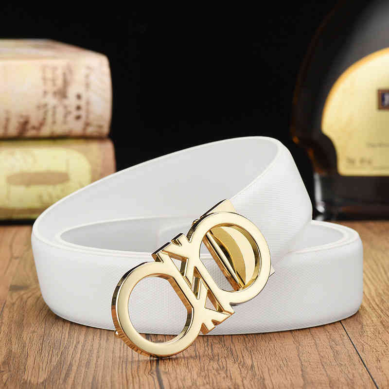 

2021 Men's Genuine Leather Cowhide Smooth Buckle Jeans White Digner Belts High Quality Luxury Fashion Belt for Men Brand Gold