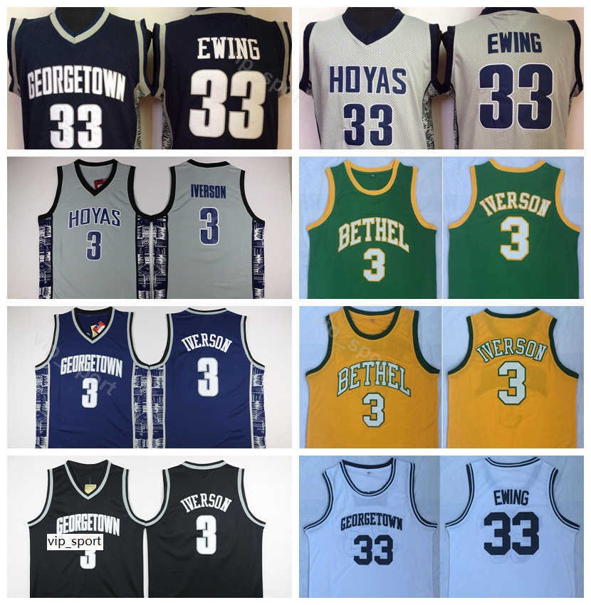 

Bethel High School Allen Iverson Jersey 3 Georgetown Hoyas College Basketball Patrick Ewing Jersey 33 Team Color Navy Blue Grey White, 3 green