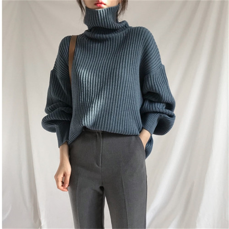 

Winter Korean Turtleneck Thicken Oversized Sweater Pullover Women Long Sleeve Basic Solid Fashion Casual Warm Sweaters Tops 210518, Beige