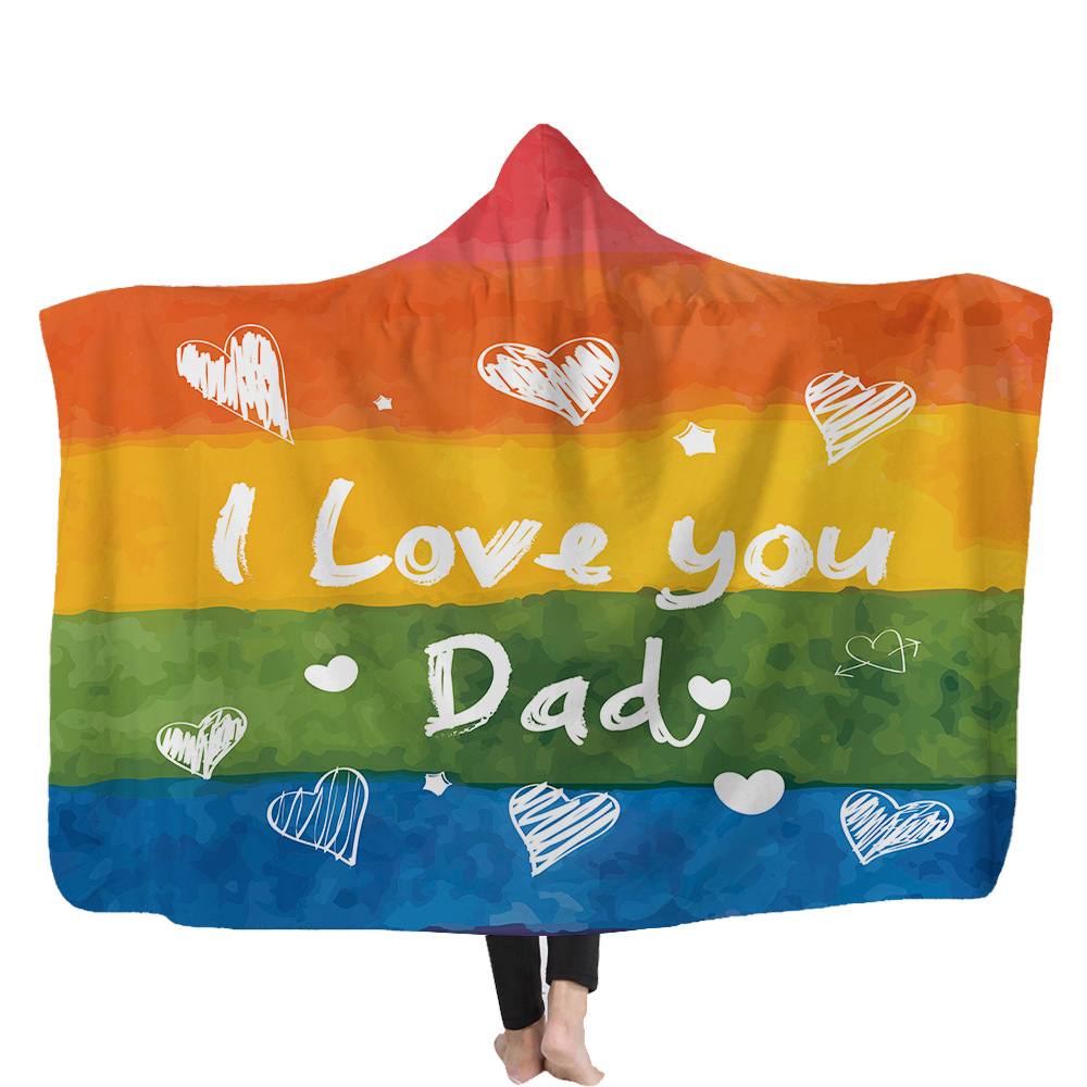 

Child Adults Gay Lesbian Lgbt Lgbtq Pride Rainbow Blanket Fleece Home Warm Hooded I love Mom Dad Blankets Wearable Children Kids Gift