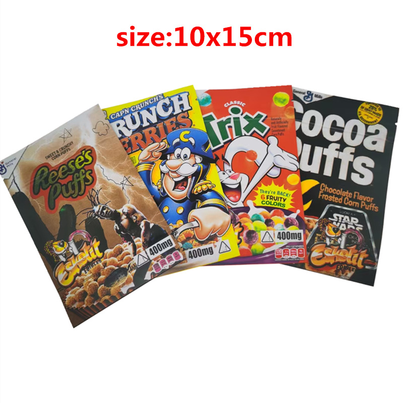 

2021 resealable esketit Mylar package Bag CRUNCH BERRIES REESE COCOA PUFFS TRIX Edibles Gummies Packaging bags Smell Proof Zipper Pouch 400mg