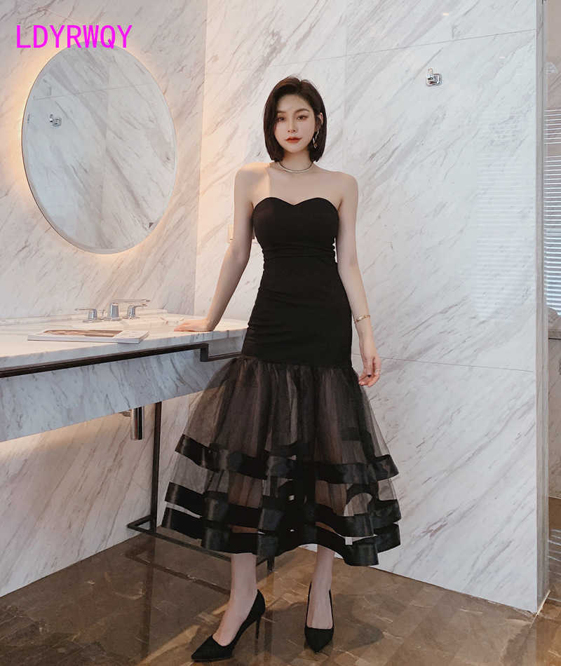 

Sexy pack hips show thin tube top dress net fishtail wrapped chest Ankle-Length Zippers Sleeveless Sheath Office Lady 210603, Black