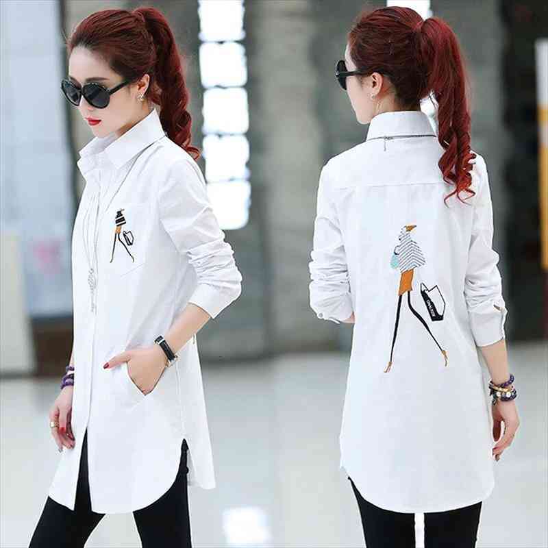 

elegant embroidery white plus size womens shirt office formal casual cotton blusas femininas