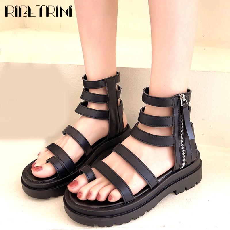 

Brand Girl Solid Zipper Ankle Starp Open Toe Platform Shoes Women Sandals Fringe Chunky Heel Punk Dress, Black