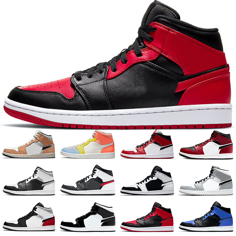 

Jumpman 1 Mid Basketball Shoes 1s Men Women Brushstroke Fearless Chicago Black Toe Bred Hyper Royal White Shadow Chile Red Mens Trainers Sports Sneakers Size 36-46, #16 laser orange 36-46