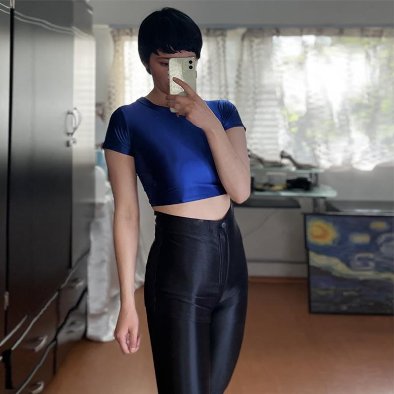 

6color Glossy Sexy Short Sleeve Navel Sports Casual Tights Clothes Japan Slim Swimming Spring Smooth Swimsuit 2XL One-Piece Suits