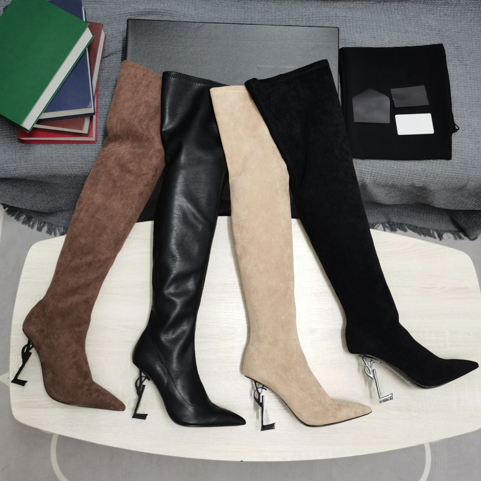 

Designer Limited Edition Women Thigh-High Boots Luxury Fashion Temperament High Boot Top quality Leather Non Slip Roman Booties Pointed Toes Elegant Stiletto Heels, Color1