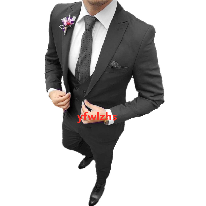 

Custom-made One Button Groomsmen Peak Lapel Groom Tuxedos Men Suits Wedding/Prom/Dinner Man Blazer(Jacket+Pants+Tie+Vest) W937, Same as image