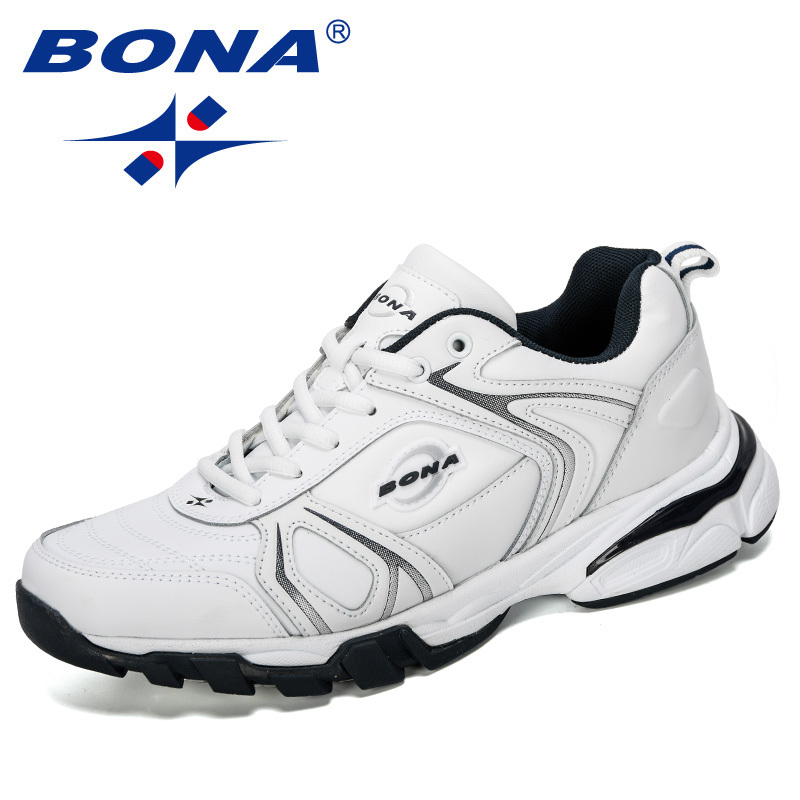 

BONA 2019 New Designers Cow Split Men's Running Shoes Outdoor Sneakers Man Sports Shoes Walking Footwear Male Trainning Shoes, Black