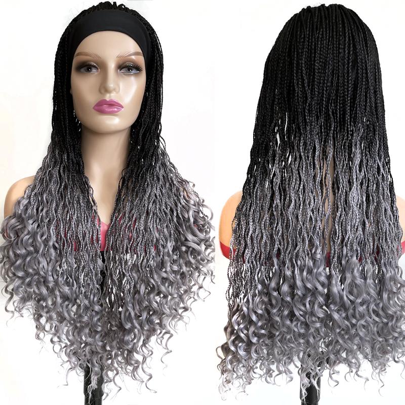 

Synthetic Wigs Headband Wig Ombre Grey Braided For Black Women Braid African Long Women's, T1b-grey