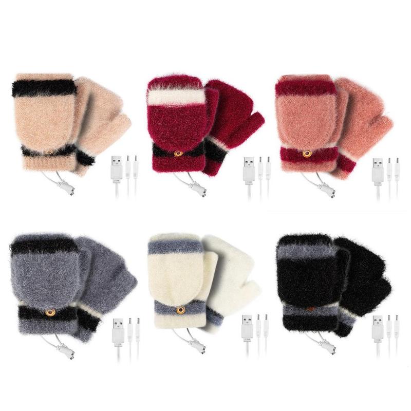 

Sports Gloves USB Heating Half-finger For Winter Autumn Double-sided Knitted Clamshell, White