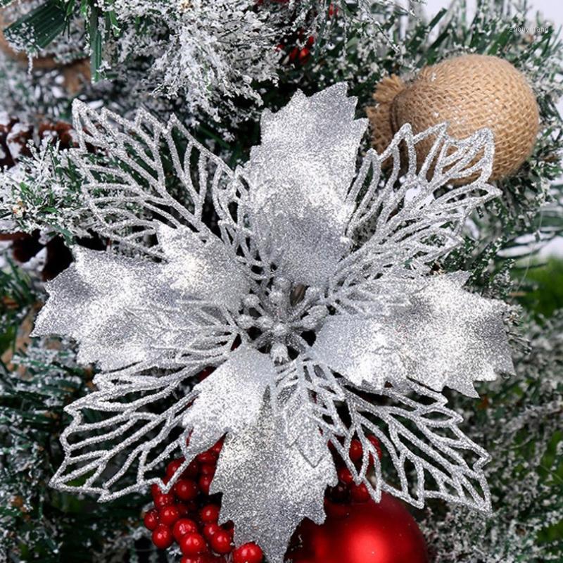 

Christmas Decorations 5Pcs Glitter Flower Artificial Flowers Merry For Home 2022 Xmas Tree Ornaments Year Gift#5