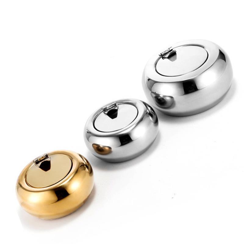 Stainless Steel Round Ashtra Creative Fashion European Style Drum-shaped Windproof Ashtray Car With Cover And Dustproof-image-690862194