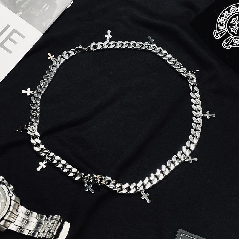 

Chains Ins Punk Stainless Steel Cuban Chain Small Cross Pendant Necklace Trendy Clavicle Party Jewelry Gift 2021, Silver