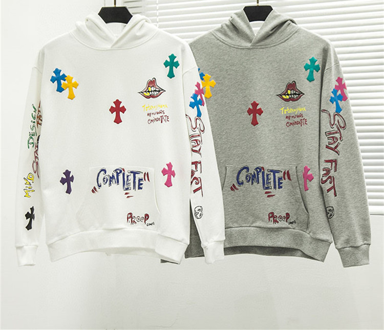 

Women luxurys designers brand chromeheart croxin graffiti letter cross men's and women's hooded sweater coat, Black