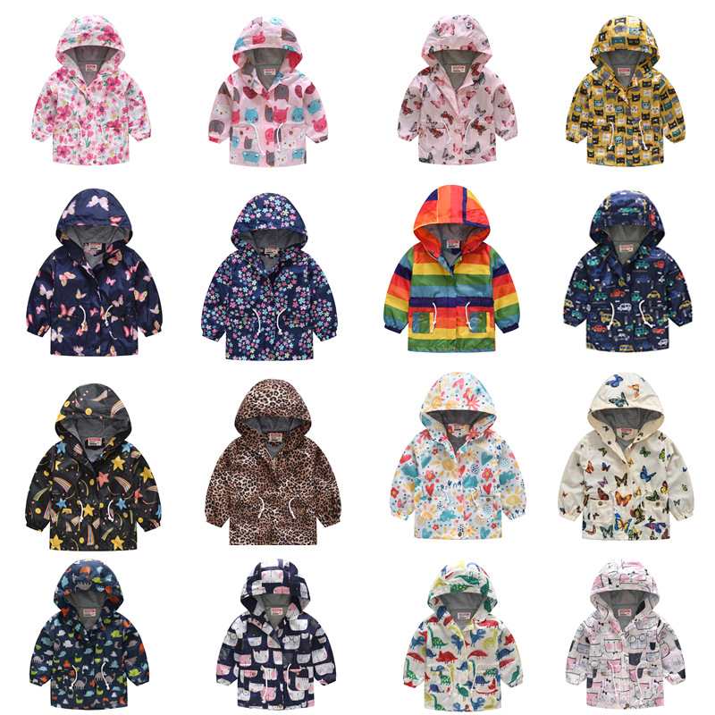 

3-7Yrs Cartoon Printed Kids Jackets For Boys Girls Spring Autumn Boys Hooded Coat Causal Children Windbreaker Girls Clothes, Pink
