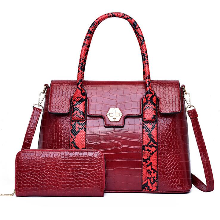 

wholesale women bag elegant large-capacity embossed two-piece womens handbag street fashion color matching Serpentine handbags large Alligator shoulder bags, Brown