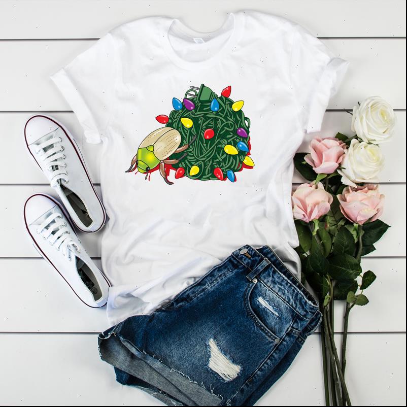 

womens t shirts women graphic cartoon light tree funny print merry christmas ladies tshirt female clothes tee shirt, White